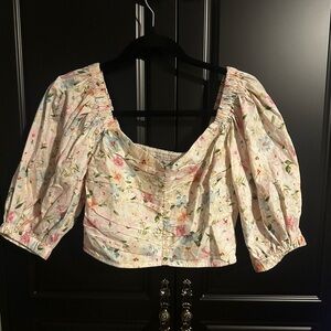 Abercrombie & Fitch Floral Puff Sleeve Cropped Blouse with Ruching